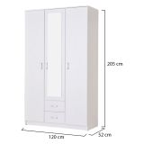 Guardaroba 3 Ante Bianco Bianco 4 Ripiani 2 Cassetti 120x52 cm, Appendiabiti - Crati