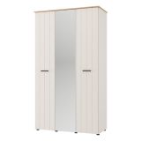 Guardaroba 3 Ante Bianco Crema Marrone Rovere 4 Ripiani Appendiabiti 117x54 cm, Apertura Battente - Bhakta