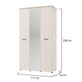 Guardaroba 3 Ante Bianco Crema Marrone Rovere 4 Ripiani Appendiabiti 117x54 cm, Apertura Battente - Bhakta