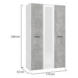 Guardaroba 3 Ante Bianco Grigio Cemento Appendiabiti 5 Ripiani 119x53 cm, 3 Ante - Lavagno