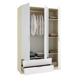 Guardaroba 3 Ante Bianco Marrone Rovere Appendiabiti 2 Cassetti 51x137 cm, 3 Ripiani - Mayos