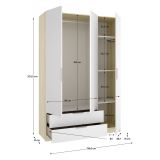 Guardaroba 3 Ante Bianco Marrone Rovere Appendiabiti 2 Cassetti 51x137 cm, 3 Ripiani - Mayos