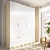 Guardaroba 3 Ante Bianco Marrone Rovere Appendiabiti 2 Cassetti 51x137 cm, 3 Ripiani - Mayos