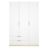 Guardaroba 3 Ante Bianco Marrone Rovere Appendiabiti 2 Cassetti 51x137 cm, 3 Ripiani - Mayos