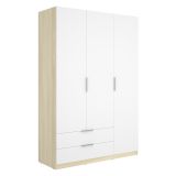 Guardaroba 3 Ante Bianco Marrone Rovere Appendiabiti 2 Cassetti 51x137 cm, 3 Ripiani - Mayos