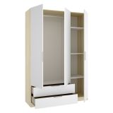 Guardaroba 3 Ante Bianco Marrone Rovere Appendiabiti 2 Cassetti 51x137 cm, 3 Ripiani - Mayos