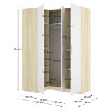 Guardaroba 3 Ante Bianco Marrone Rovere Appendiabiti Cassetti 95x142 cm, 6 Ripiani - Reeves