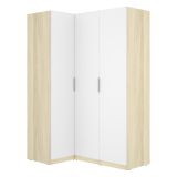 Guardaroba 3 Ante Bianco Marrone Rovere Appendiabiti Cassetti 95x142 cm, 6 Ripiani - Reeves