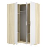 Guardaroba 3 Ante Bianco Marrone Rovere Appendiabiti Cassetti 95x142 cm, 6 Ripiani - Reeves