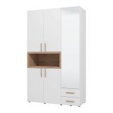Guardaroba 3 Ante Bianco Marrone Rovere Nodi Appendiabiti 2 Cassetti 134.5x56 cm, 6 Ripiani - Pianezze