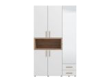 Guardaroba 3 Ante Bianco Marrone Rovere Nodi Appendiabiti 2 Cassetti 134.5x56 cm, 6 Ripiani - Pianezze