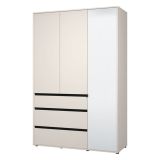 Guardaroba 3 Ante Bianco Nero 4 Ripiani 3 Cassetti 138x55 cm, Appendiabiti - Ilbonoo