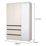 Guardaroba 3 Ante Bianco Nero 4 Ripiani 3 Cassetti 138x55 cm, Appendiabiti - Ilbonoo