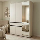 Guardaroba 3 Ante Bianco Nero 5 Ripiani un Cassetto 138x54.5 cm, Appendiabiti - Ilbono