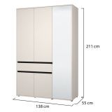 Guardaroba 3 Ante Bianco Nero 5 Ripiani un Cassetto 138x54.5 cm, Appendiabiti - Ilbono