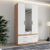 Guardaroba 3 Ante Bianco Opaco Marrone Rovere Nodi Appendiabiti 3 Cassetti 117x52 cm, 2 Ripiani - Yelapa