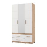 Guardaroba 3 Ante Bianco Opaco Marrone Rovere Nodi Appendiabiti 3 Cassetti 117x52 cm, 2 Ripiani - Yelapa