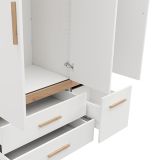 Guardaroba 3 Ante Bianco Opaco Marrone Rovere Nodi Appendiabiti 3 Cassetti 117x52 cm, 2 Ripiani - Yelapa