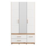 Guardaroba 3 Ante Bianco Opaco Marrone Rovere Nodi Appendiabiti 3 Cassetti 117x52 cm, 2 Ripiani - Yelapa