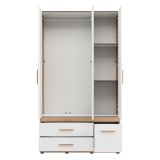 Guardaroba 3 Ante Bianco Opaco Marrone Rovere Nodi Appendiabiti 3 Cassetti 117x52 cm, 2 Ripiani - Yelapa