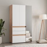 Guardaroba 3 Ante Bianco Opaco Marrone Rovere Nodi Appendiabiti 3 Cassetti 117x52 cm, 4 Ripiani - Zuccare