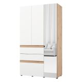 Guardaroba 3 Ante Bianco Opaco Marrone Rovere Nodi Appendiabiti 3 Cassetti 117x52 cm, 4 Ripiani - Zuccare