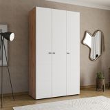 Guardaroba 3 Ante Bianco Opaco Marrone Rovere Nodi Appendiabiti 4 Ripiani 117x52 cm, 3 Ante - Ronco