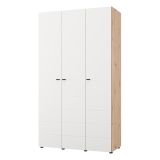 Guardaroba 3 Ante Bianco Opaco Marrone Rovere Nodi Appendiabiti 4 Ripiani 117x52 cm, 3 Ante - Ronco