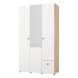 Guardaroba 3 Ante Bianco Opaco Marrone Rovere Nodi Appendiabiti un Cassetto 117x52 cm, 4 Ripiani - Serram