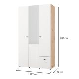 Guardaroba 3 Ante Bianco Opaco Marrone Rovere Nodi Appendiabiti un Cassetto 117x52 cm, 4 Ripiani - Serram