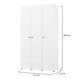 Guardaroba 3 Ante Bianco Opaco Nero Appendiabiti 4 Ripiani 117x52 cm, 3 Ante - Ronco