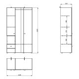 Guardaroba 3 Ante Bianco Opaco Nero Appendiabiti un Cassetto 117x52 cm, 5 Ripiani - Patzcu