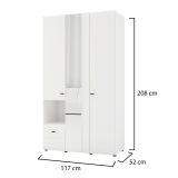 Guardaroba 3 Ante Bianco Opaco Nero Appendiabiti un Cassetto 117x52 cm, 5 Ripiani - Patzcu