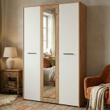 Guardaroba 3 Ante Bianco Rovere Nodi Marrone Appendiabiti 5 Ripiani 119x53 cm, 7 Vani - Lavagno