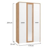 Guardaroba 3 Ante Bianco Rovere Nodi Marrone Appendiabiti 5 Ripiani 119x53 cm, 7 Vani - Lavagno