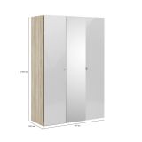 Guardaroba 3 ante Carina, Mobile camera da letto, Cabina armadio portabiti, Armadio appendiabiti, 147x60 h219 cm, Quercia e Bianco