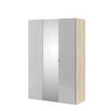 Guardaroba 3 ante Carina, Mobile camera da letto, Cabina armadio portabiti, Armadio appendiabiti, 147x60 h219 cm, Quercia e Bianco