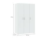 Guardaroba 3 ante Dublino, Mobile camera da letto, Cabina armadio portabiti, Armadio appendiabiti, 111x52 h179 cm, Bianco