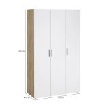 Guardaroba 3 ante Isabelle, Mobile camera da letto, Cabina armadio portabiti, Armadio appendiabiti, 50x118 h201 cm, Quercia e Bianco