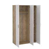 Guardaroba 3 ante Isabelle, Mobile camera da letto, Cabina armadio portabiti, Armadio appendiabiti, 50x118 h201 cm, Quercia e Bianco