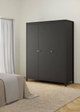 Guardaroba 3 ante Justina, Mobile camera da letto, Cabina armadio portabiti, Armadio appendiabiti, 58x150 h199 cm, Nero