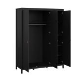 Guardaroba 3 ante Justina, Mobile camera da letto, Cabina armadio portabiti, Armadio appendiabiti, 58x150 h199 cm, Nero