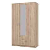 Guardaroba 3 Ante Marrone Quercia Bianco Appendiabiti 2 Cassetti 120x52 cm, 4 Ripiani - Crati
