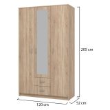 Guardaroba 3 Ante Marrone Quercia Bianco Appendiabiti 2 Cassetti 120x52 cm, 4 Ripiani - Crati