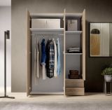 Guardaroba 3 Ante Marrone Rovere 2 Cassetti 3 Ripiani 120x51 cm, Appendiabiti - Toce