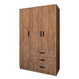 Guardaroba 3 Ante Marrone Rovere 3 Ripiani 3 Cassetti 90x47 cm, Appendiabiti - Valdengo
