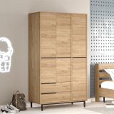 Guardaroba 3 Ante Marrone Rovere 5 Ripiani 2 Cassetti 112x55 cm, Appendiabiti - Oricola