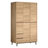 Guardaroba 3 Ante Marrone Rovere 5 Ripiani 2 Cassetti 112x55 cm, Appendiabiti - Oricola