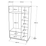 Guardaroba 3 Ante Marrone Rovere 5 Ripiani 2 Cassetti 112x55 cm, Appendiabiti - Oricola