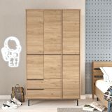 Guardaroba 3 Ante Marrone Rovere 5 Ripiani 2 Cassetti 112x55 cm, Appendiabiti - Oricola